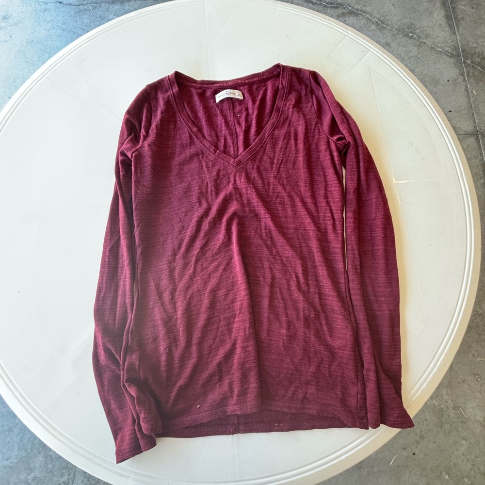 Abercrombie & Fitch Maroon Long Sleeve V-Neck Top